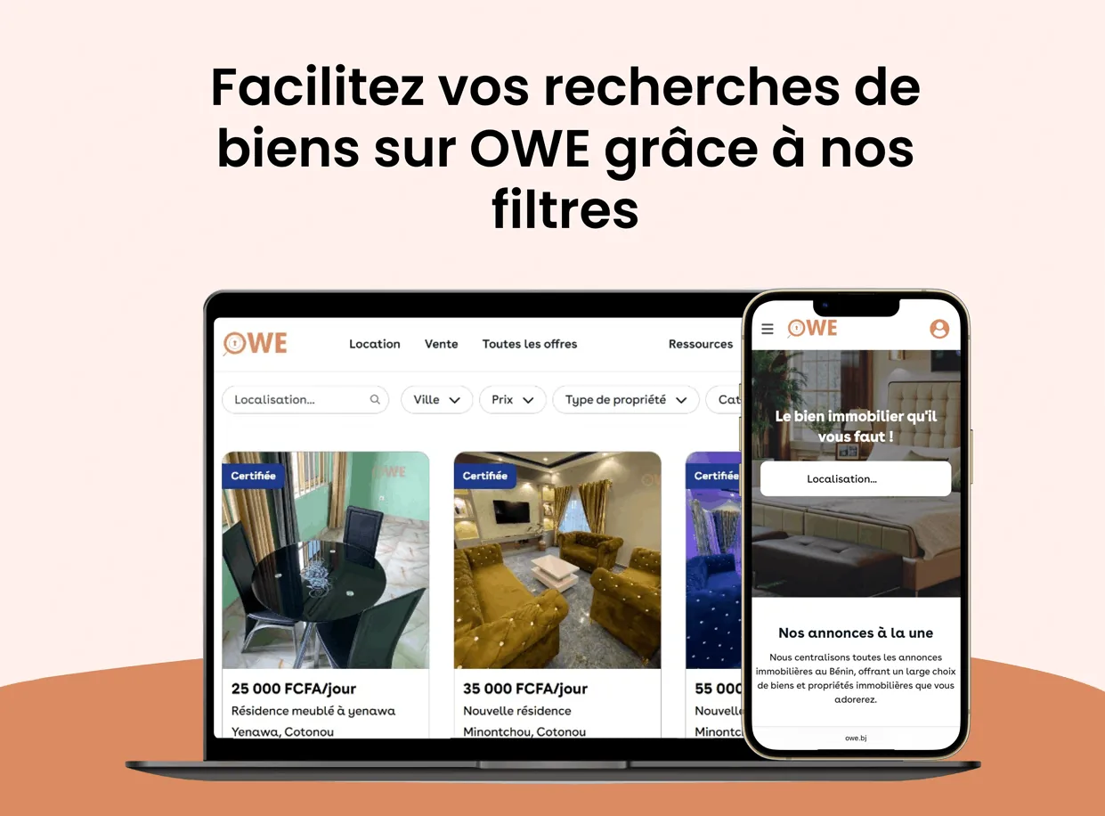 Les filtres de recherche des annonces immobilières sur OWE.BJ