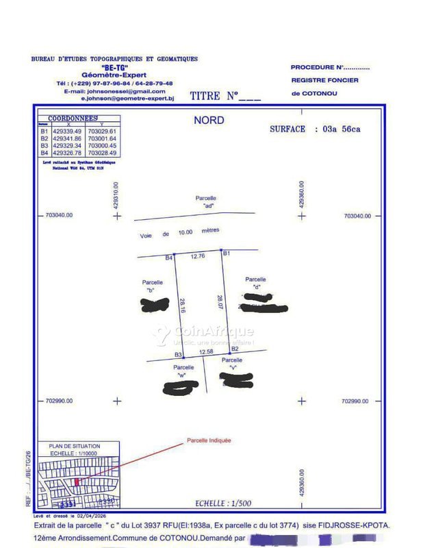 Terrain clôturé de 356 m² avec documents administratifs complets