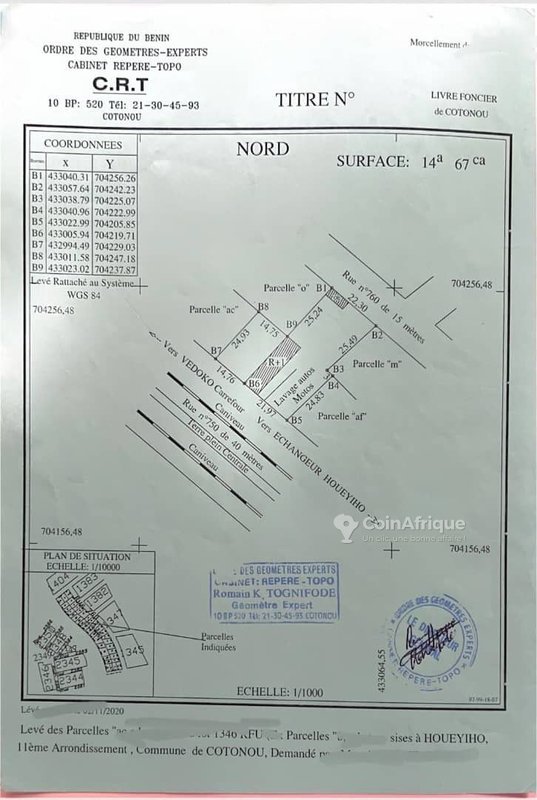 Terrain exceptionnel de 1467 m² avec titre foncier de l'État et double accès