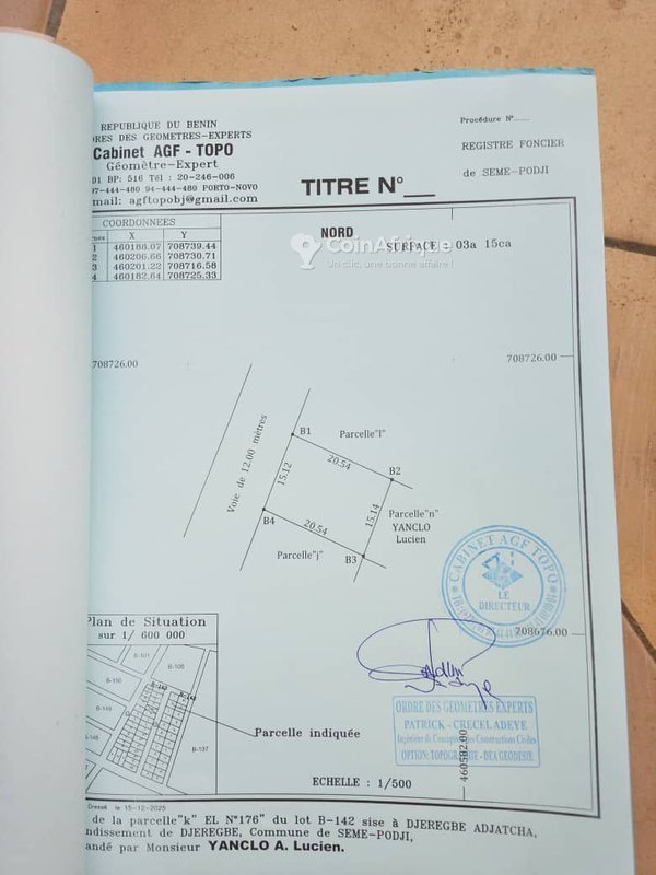 Terrain spacieux de 303 m² avec attestation de recasement en zone stratégique