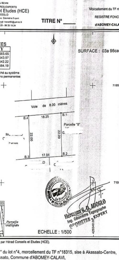 Terrain spacieux de 398 m² avec titre foncier sécurisé