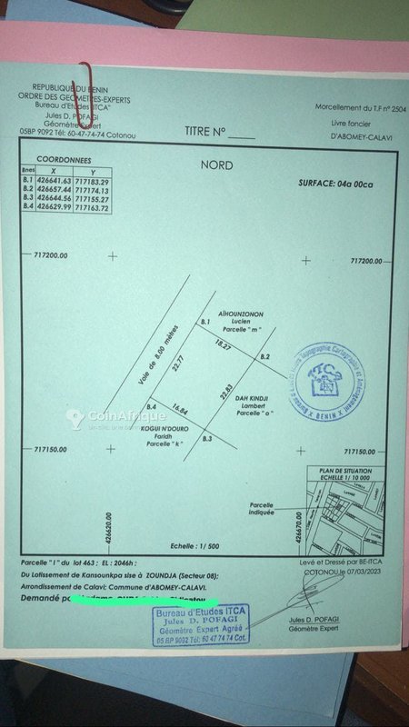 Terrain constructible de 400 m² avec titre foncier personnel et levée topographique