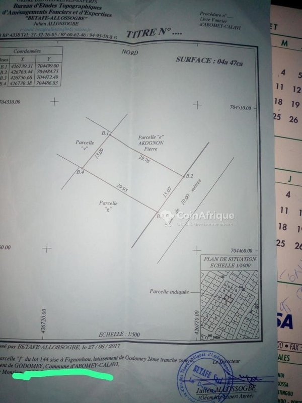 Terrain nu de 447 m² avec attestation de recasement et clôture partielle