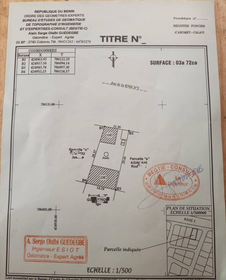 Terrain clôturé de 372 m² avec permis d'habiter et titre foncier en cours