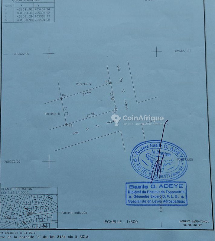 Terrain en angle de rue avec attestation de recasement – Idéal pour tout projet immobilier