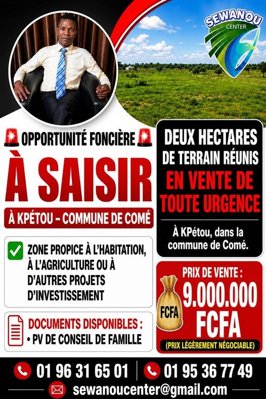 Terrain spacieux de 2 hectares avec accès facile et documents légaux disponibles