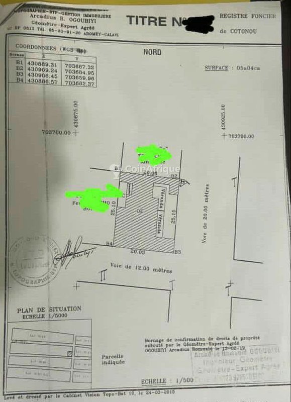 Terrain spacieux de 522 m² avec titre foncier personnel et levé topographique
