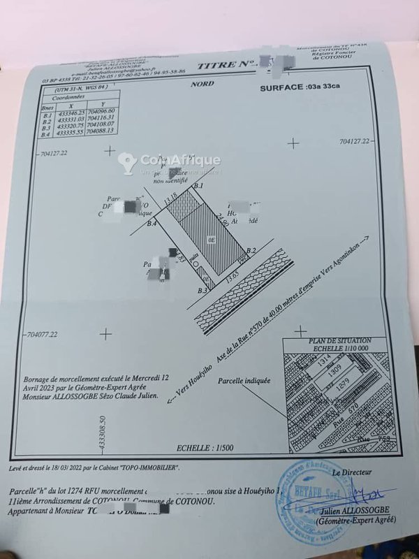 Terrain constructible de 721 m² avec titres fonciers individuels en bordure de route goudronnée