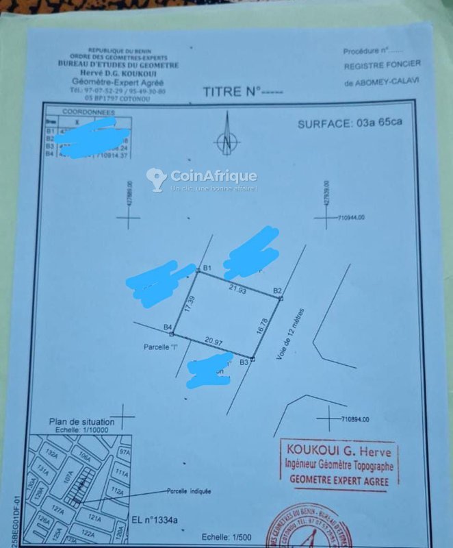 Terrain clôturé de 363 m² avec attestation de recasement et permis d’habiter