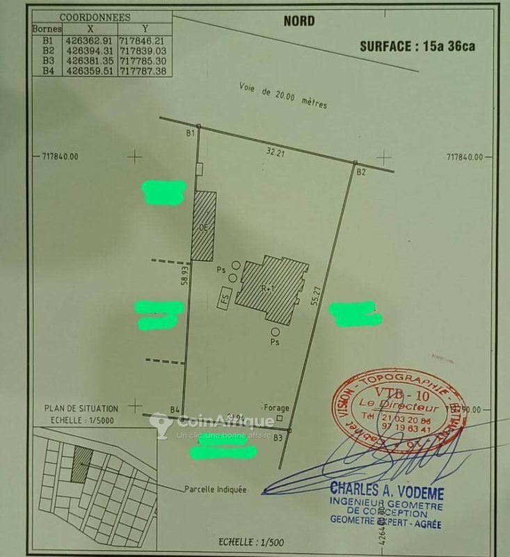 Terrain exceptionnel de 1536 m² avec titre foncier et bâtiment R+1 inachevé