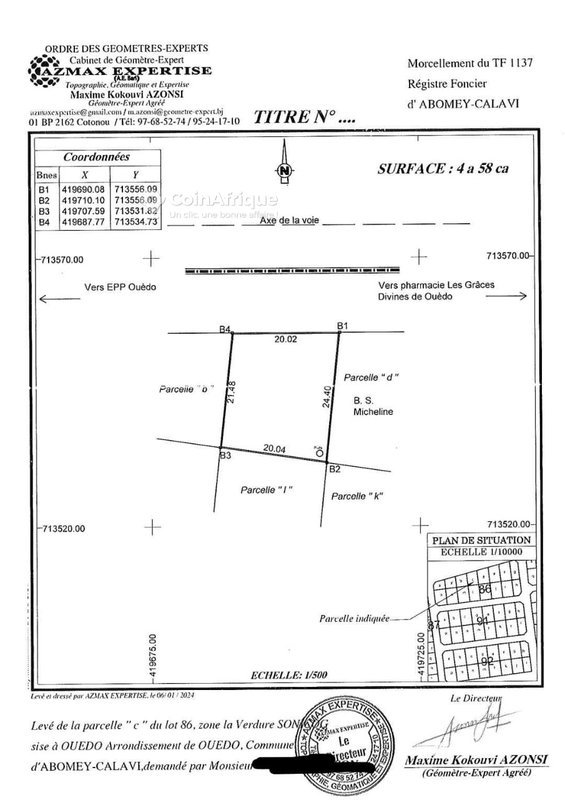 Terrain clôturé de 458 m² avec titre foncier personnel – Idéal pour projets commerciaux