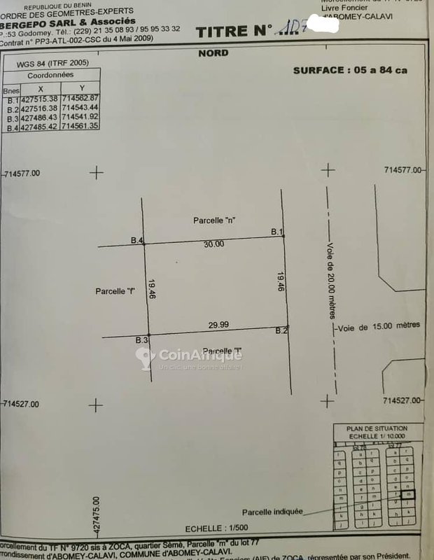 Terrain constructible de 600 m² avec titre foncier personnel – Idéal pour projet hôtelier ou résidentiel