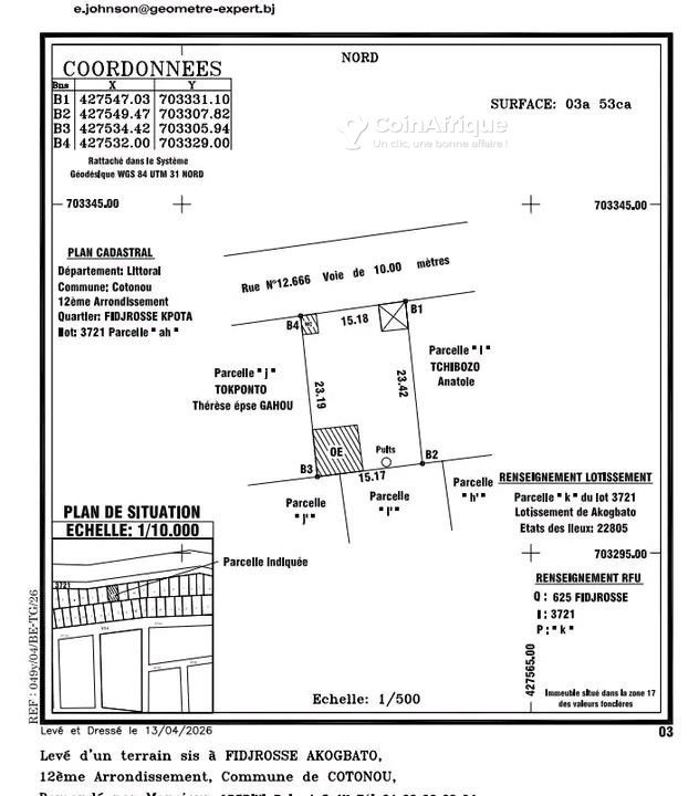 Terrain clôturé de 353 m² avec documents légaux complets - Idéal pour projets résidentiels ou commerciaux