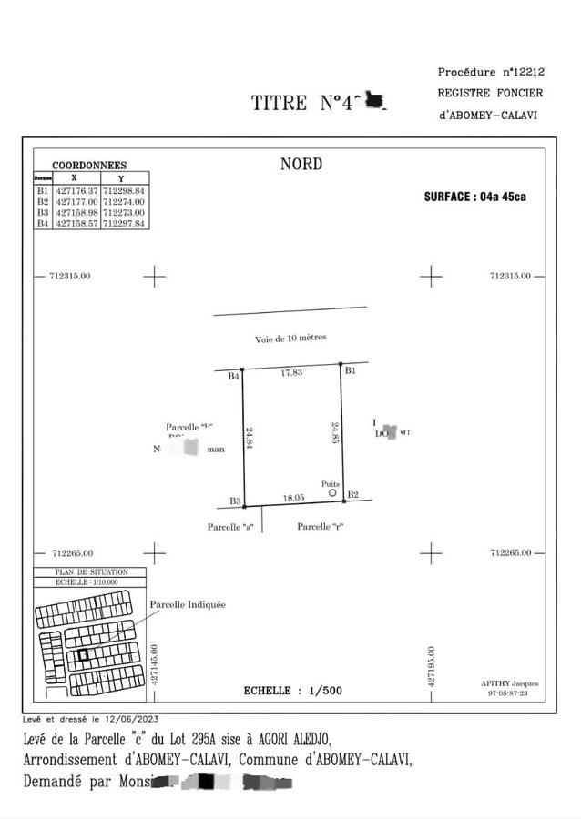 Terrain à vendre avec titre foncier personnel et plan officiel