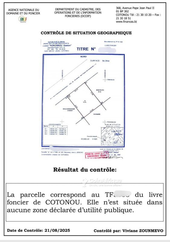 Terrain stratégique de 829 m² avec titre foncier personnel et accès privilégié
