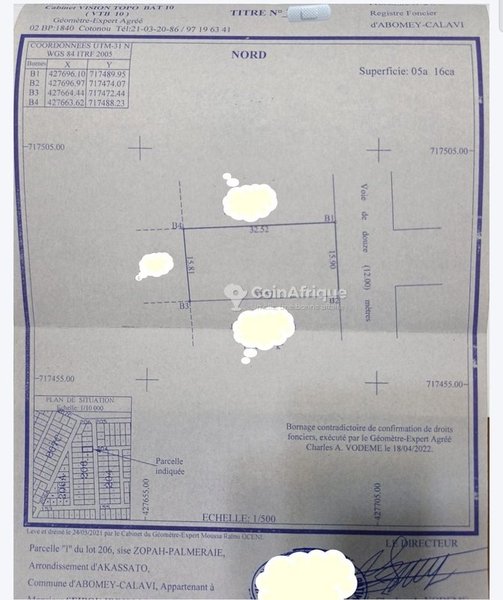Terrain clôturé et viabilisé de 516 m² avec titre foncier personnel