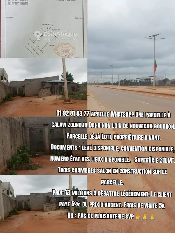Terrain loti de 310 m² avec documents complets et construction en cours