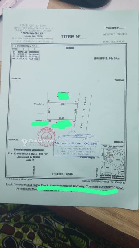 Terrain exceptionnel de 644 m² avec titre foncier personnel à Togbin