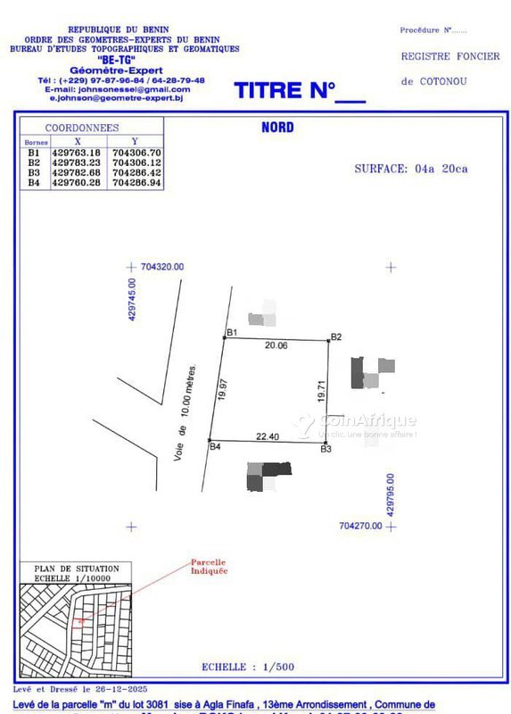 Terrain clôturé de 420 m² avec titre foncier en cours – Excellente accessibilité
