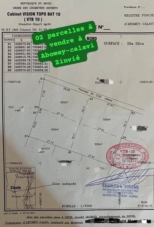 Terrain à vendre - Deux parcelles de 500 m² chacune avec documents légaux et potentiel de développement