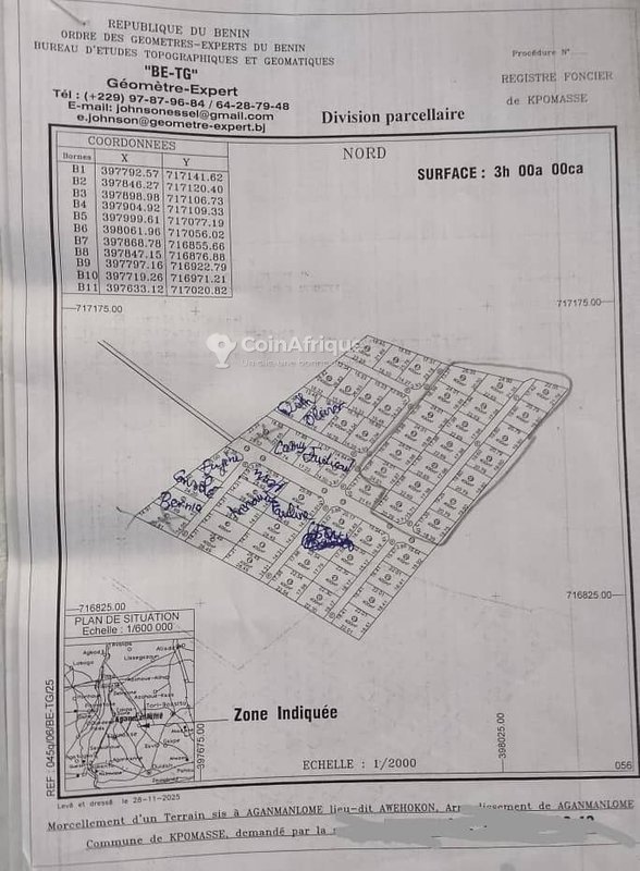 Terrain constructible avec voies de 6 mètres et titre foncier en cours