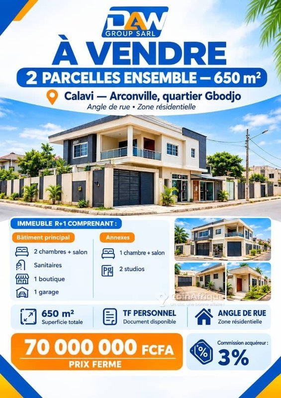 Immeuble R+1 avec studios, boutiques et garage sur 650m² en zone résidentielle