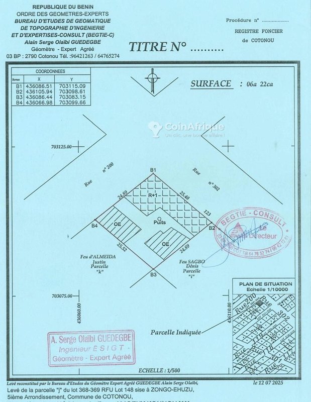 Terrain en angle de rue avec titre foncier et levé topographique - Emplacement stratégique