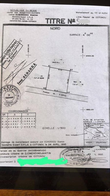 Terrain de 400 m² avec titre foncier personnel sécurisé