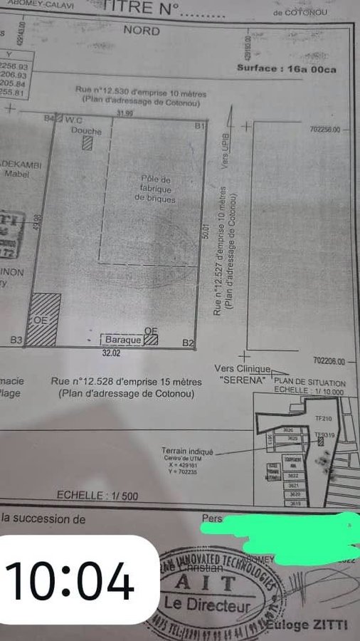 Terrain exceptionnel de 1600 m² avec titre foncier personnel et domaine clôturé