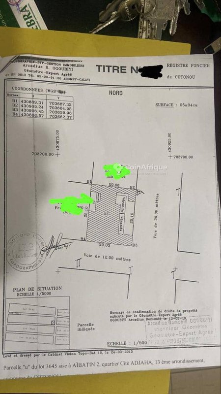 Terrain de 504 m² avec titre foncier personnel en angle de rue
