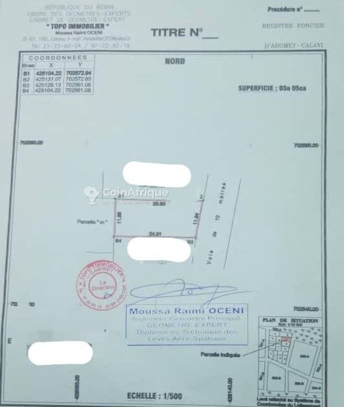 Terrain exceptionnel de 644 m² avec titre foncier et attestation de recasement