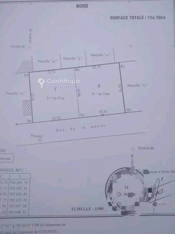 Terrain exceptionnel de 1110 m² avec titre foncier personnel à Fidjrossè