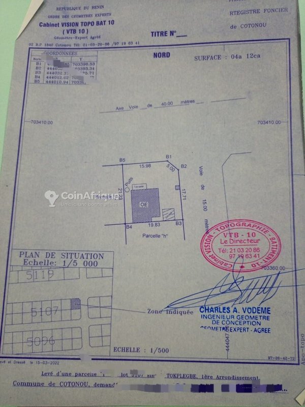 Terrain premium de 412 m² avec titre foncier personnel et emplacement stratégique en angle de rues