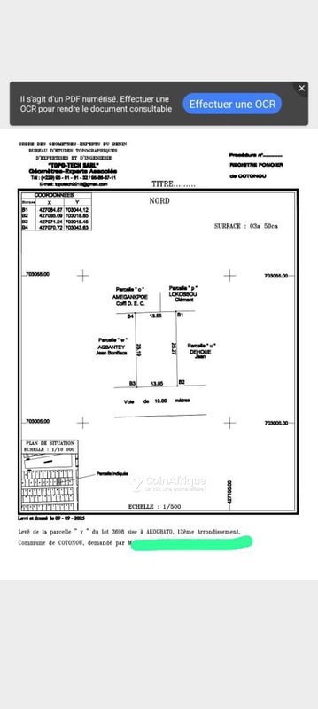 Terrain exceptionnel de 671 m² avec documents légaux complets à Akogbato