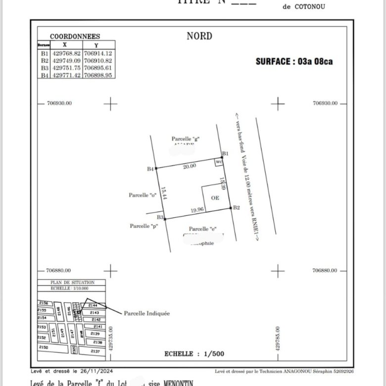 Terrain de 308 m² avec attestation de recasement disponible dans un secteur en pleine expansion