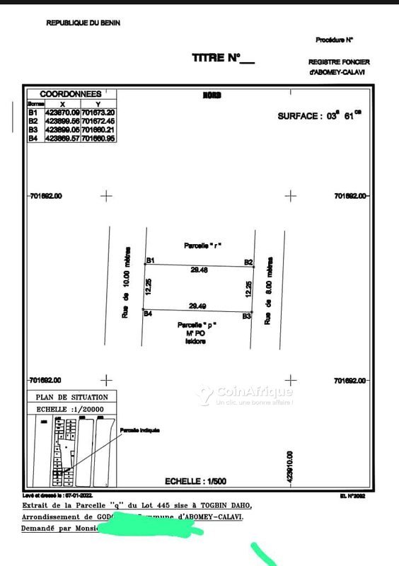Terrain exceptionnel de 722 m² avec titre foncier personnel et clôture intégrale