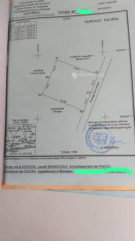 Terrain exceptionnel de 1000 m² avec titre foncier personnel en zone stratégique