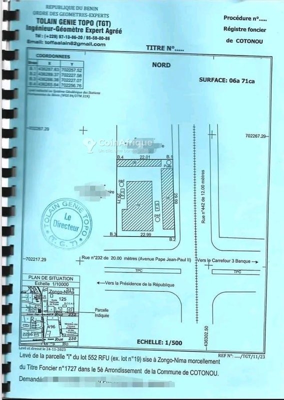 Terrain exceptionnel de 671 m² en angle de rue avec titre foncier personnel