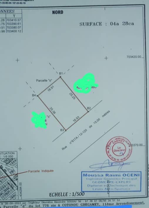 Parcelle à vendre de 428 m² avec documents légaux complets à Gbegamey