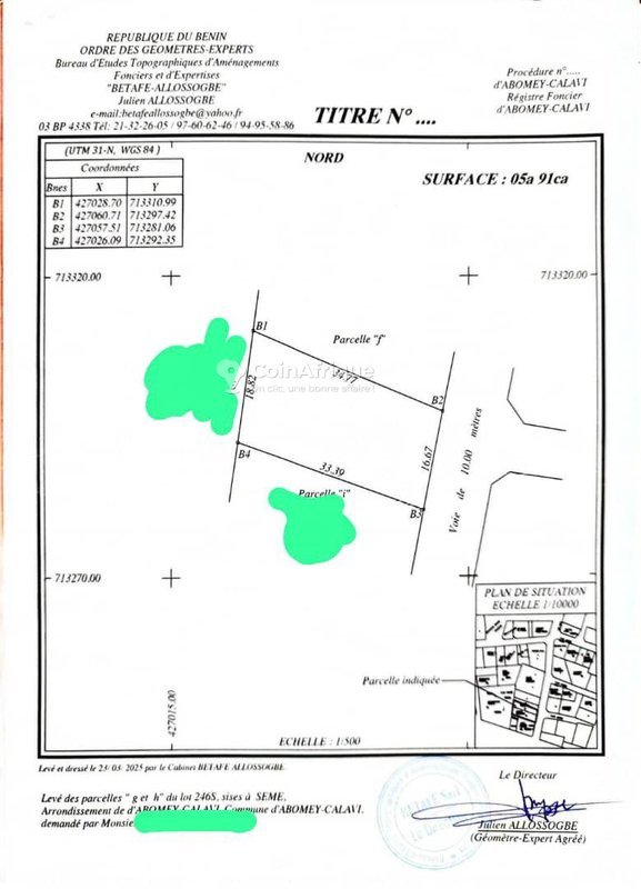 Terrain spacieux de 591 m² en deuxième position du goudron avec documents complets