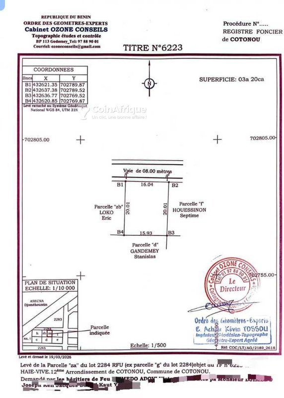 Terrain de 320 m² avec titre foncier et haie vive
