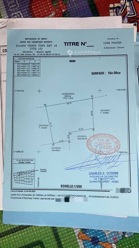 Terrain loti de 1000 m² avec documents légaux complets à Ouedo Centre