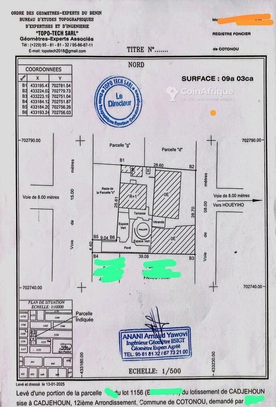 Terrain spacieux de 903 m² avec titre foncier à Cadjehoun