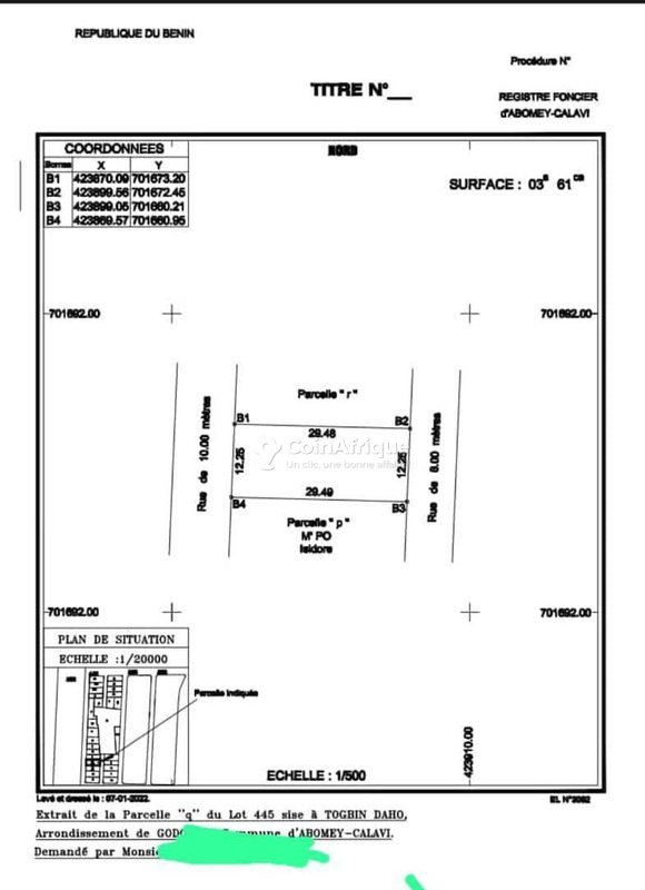 Terrain clôturé de 722 m² avec titre foncier personnel et documents légaux complets