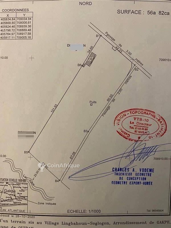 Terrain clôturé en angle de rue avec titre foncier personnel et documents légaux complets