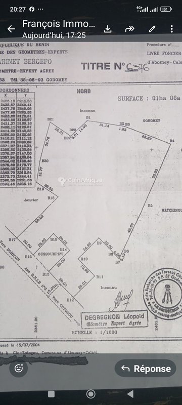 Terrain d'exception d'un hectare avec titre foncier personnel en bordure de voie inter-État