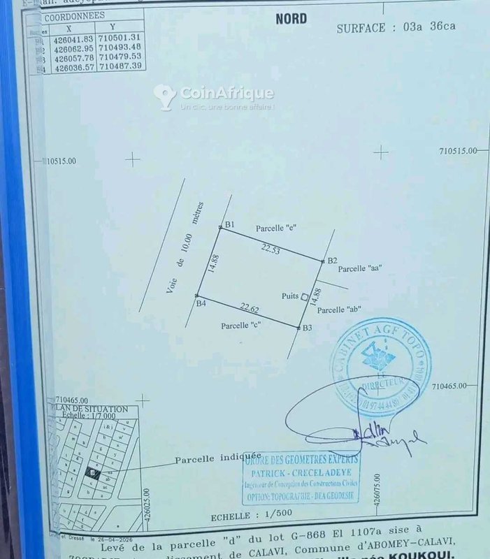 Terrain clôturé de 336 m² avec documents légaux complets et accès facile