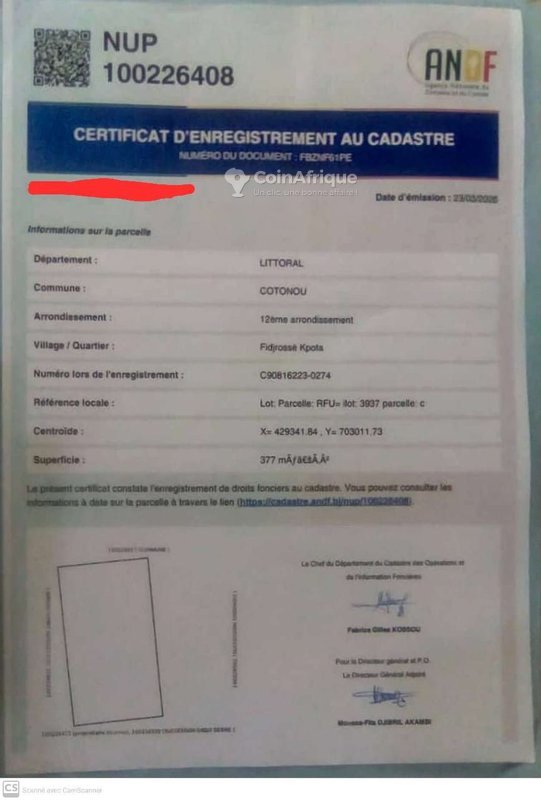 Terrain clôturé de 377 m² avec documents légaux complets à proximité des axes routiers