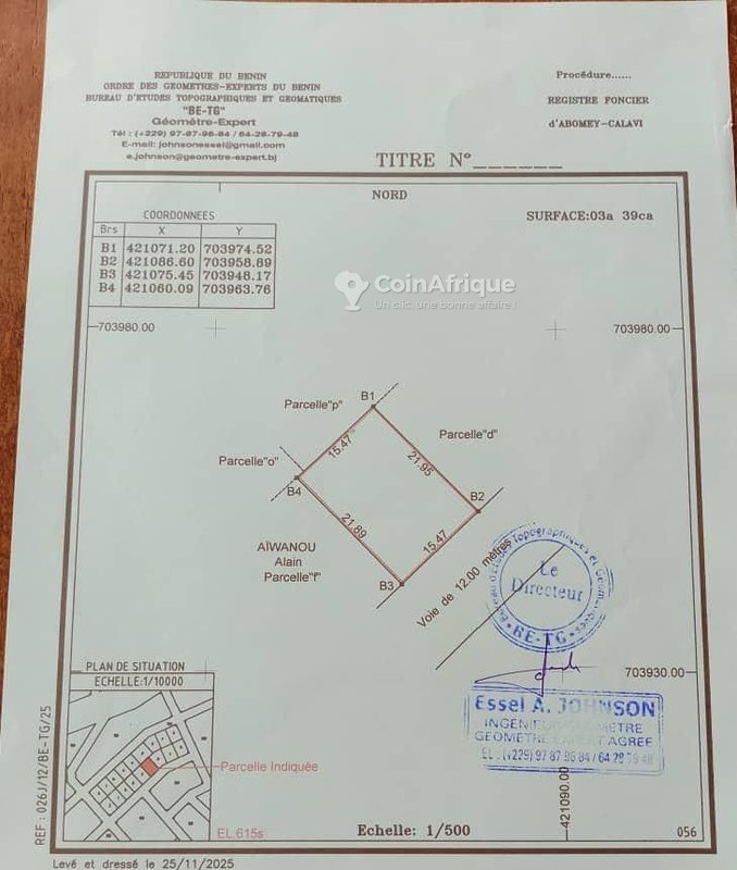Terrain spacieux de 340 m² avec reçu de recasement à Gbodjê Djekpota