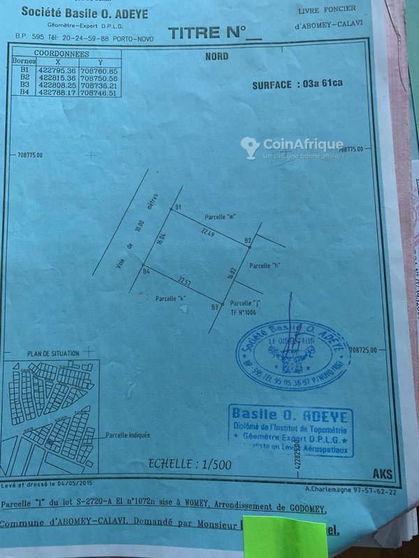Terrain exceptionnel de 1056 m² avec titre foncier personnel, clôturé et bien situé